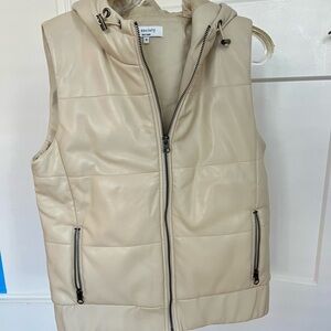 J Society Cream Pleather Vest with Hood